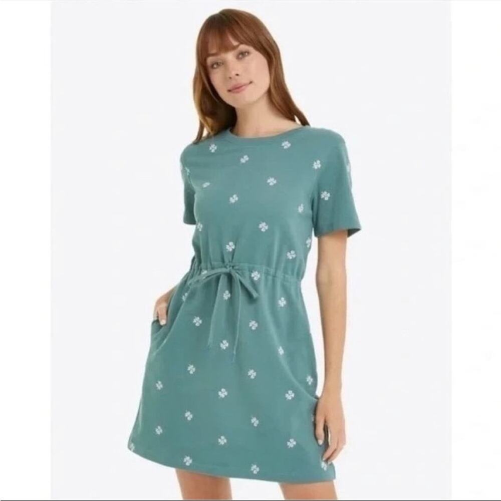 Draper James Teal Green Mini Dress with White Floral Embroidery